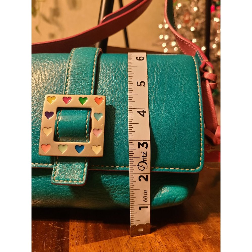 Dooney & Bourke Vintage Heart Flap Crossbody Turquois Pink Leather Small - Picture 3 of 10